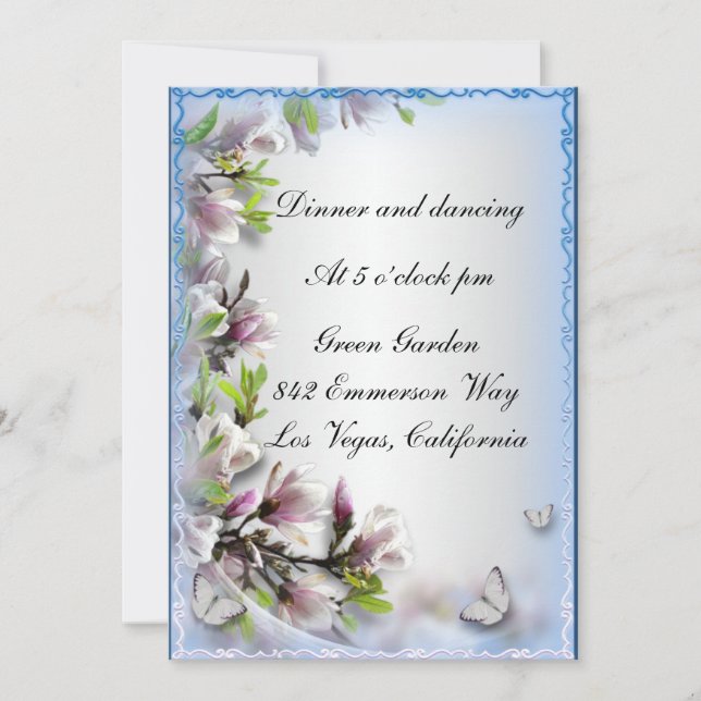 Elegant Purple Floral And Butterfly Reception Card (Front)