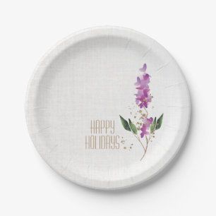 Elegant Purple Floral and Glitter Glam Party  Paper Plate
