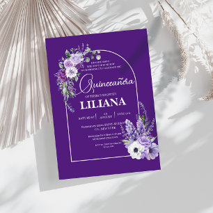 Elegant Purple Floral Arch Lavender Quinceañera Invitation
