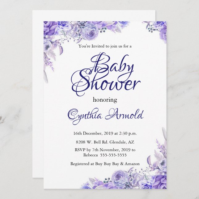 Elegant Purple Floral Baby Shower Invite (Front/Back)