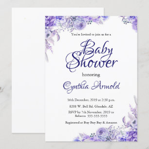 Elegant Purple Floral Baby Shower Invite