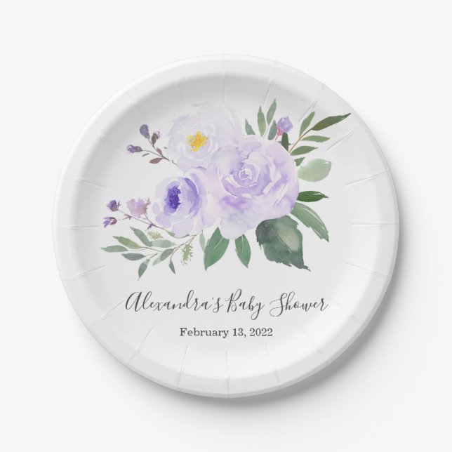 Elegant Purple Floral Baby Shower Plate (Front)