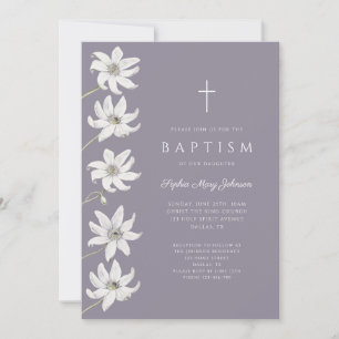 Elegant Purple Floral Baptism Invitation