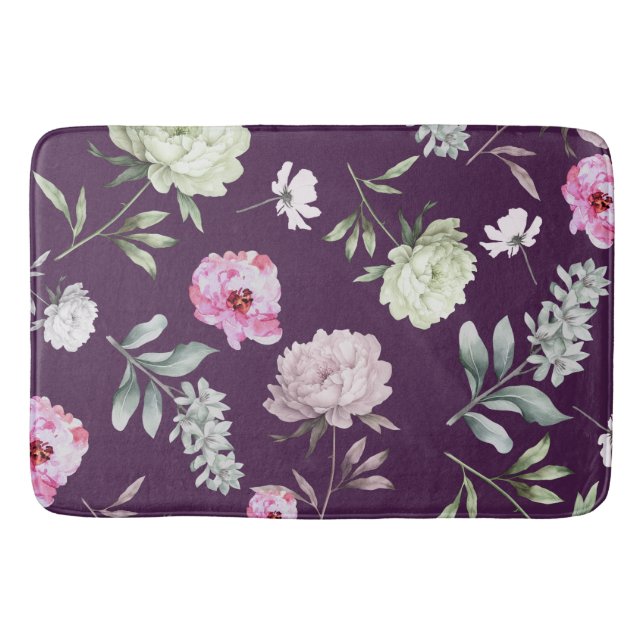Elegant Purple Floral  Bath Mat (Front)