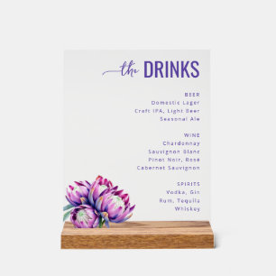 Elegant Purple Floral Beverage Menu Acrylic Sign