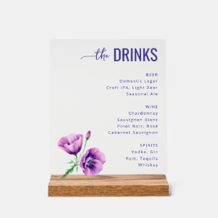Elegant Purple Floral Beverage Menu Acrylic Sign