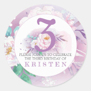 Elegant purple floral birthday party classic round sticker