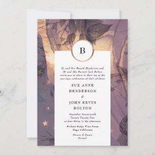 Elegant Purple Floral Boho Fantasy Golden Fall Invitation