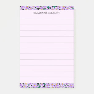 Elegant Purple Floral Border Personalised Lined Post-it Notes