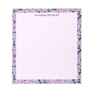 Elegant Purple Floral Border Personalised Notepad