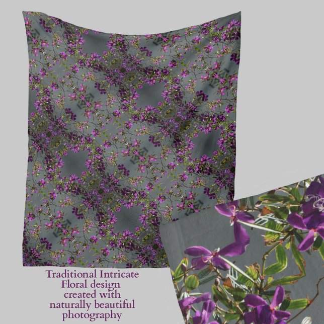 Elegant Purple Floral Botanical Grey Fleece Blanket (Creator Uploaded)