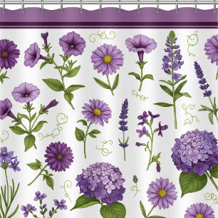 Elegant Purple Floral Botanical Shower Curtain