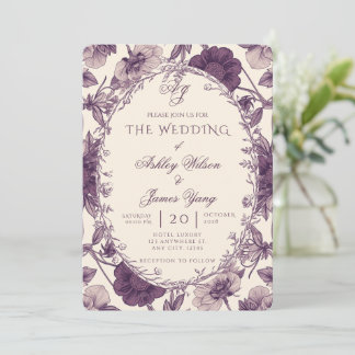 Elegant Purple Floral Botanical Wedding Invitation