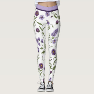 Elegant Purple Floral Botanical with High Waist Leggings