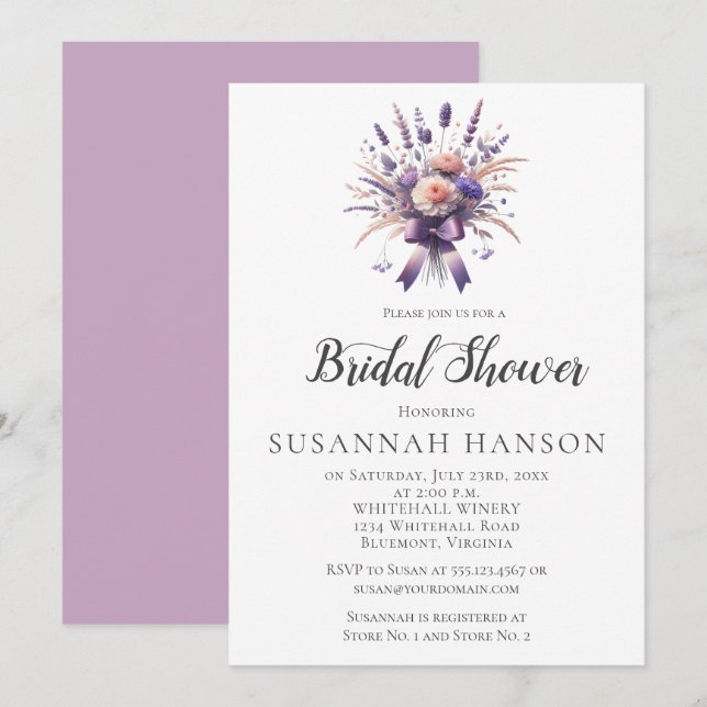 Elegant Purple Floral Bouquet Bridal Shower | Invitation (Front/Back)