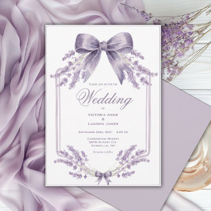 Elegant Purple Floral & Bow Wedding Invitation