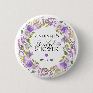 Elegant Purple Floral Bridal Shower 6 Cm Round Badge