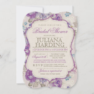 Elegant Purple Floral Bridal Shower Invitation
