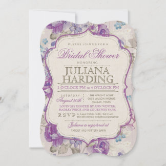Elegant Purple Floral Bridal Shower Invitation