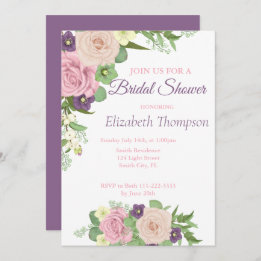 Elegant Purple Floral Bridal Shower Invitation