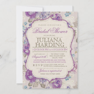 Elegant Purple Floral Bridal Shower Invitation