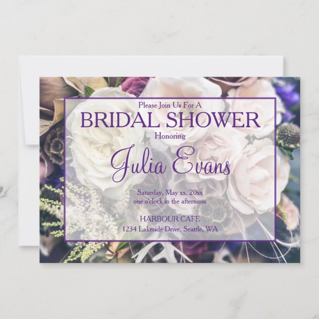 Elegant Purple Floral Bridal Shower Invitation (Front)