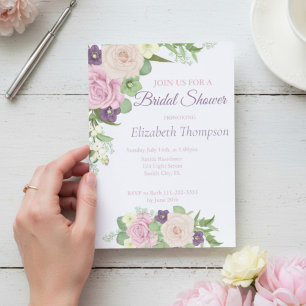 Elegant Purple Floral Bridal Shower Invitation