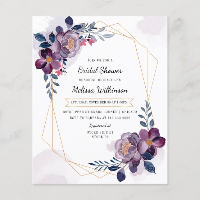 Elegant Purple Floral Bridal Shower Invitation (Front)