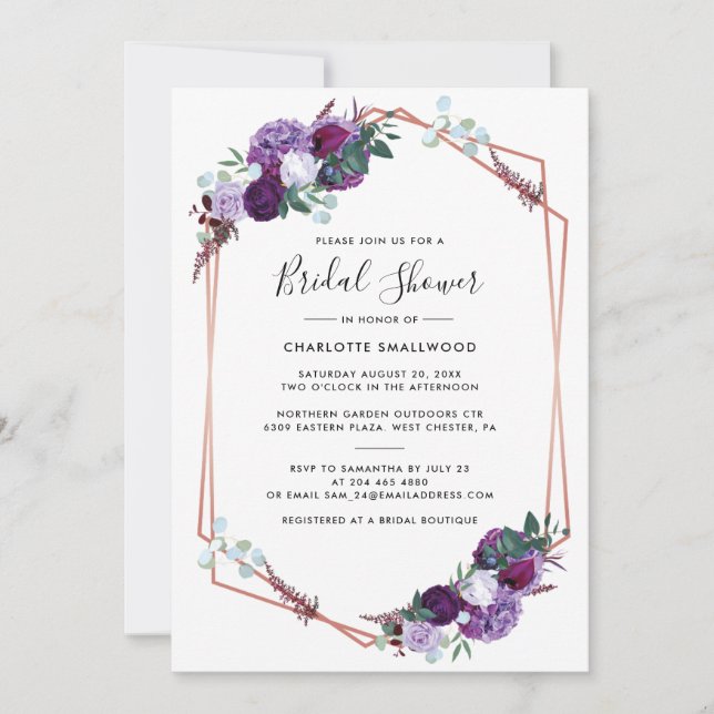 Elegant Purple Floral Bridal Shower Invitation (Front)