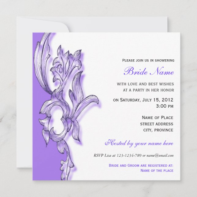Elegant purple floral bridal shower invitation. invitation (Front)
