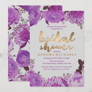 Elegant Purple Floral Bridal Shower Invitations