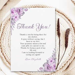Elegant Purple Floral Bridal Shower Thank You Card