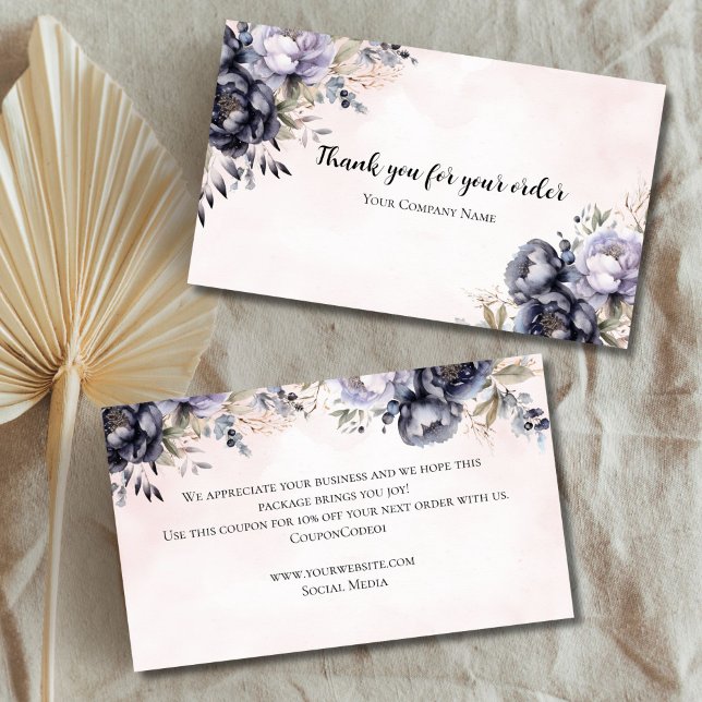 Elegant Purple Floral Business Thank You Note Card (Purple Floral Watercolor Small Business Thank you card with coupon code)