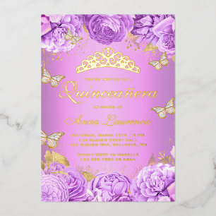 Elegant Purple Floral Butterflies Quinceanera
