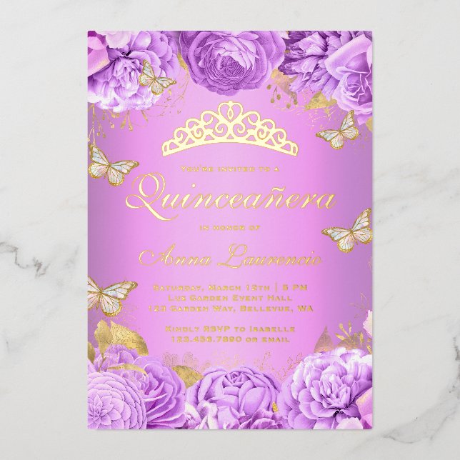 Elegant Purple Floral Butterflies Quinceanera (Front)