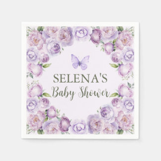 Elegant Purple Floral Butterfly Baby Shower Napkin