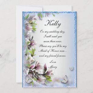 Elegant Purple Floral Butterfly Maid Of Honour Car Invitation