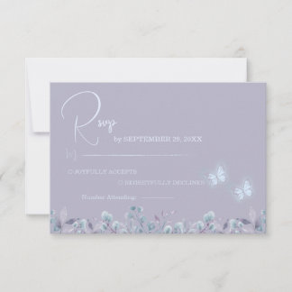Elegant Purple Floral Butterfly  RSVP Card