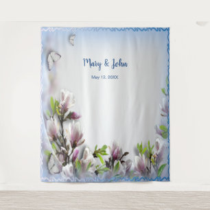 Elegant Purple Floral Butterfly Wedding Backdrop Tapestry