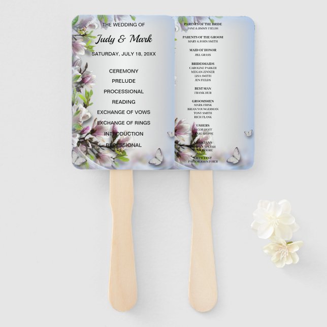 Elegant Purple Floral Butterfly Wedding Program Hand Fan (Front and Back)