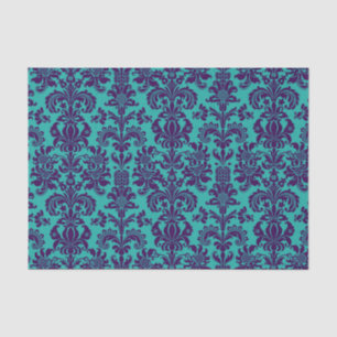 Elegant Purple Floral Damasks Teal Background Tissue Paper