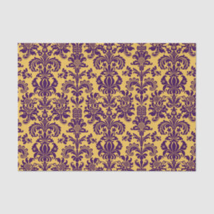 Elegant Purple Floral Damasks Yellow Background Tissue Paper