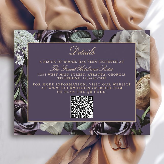 Elegant Purple Floral Dark Moody Wedding Details Enclosure Card (Creator Uploaded)