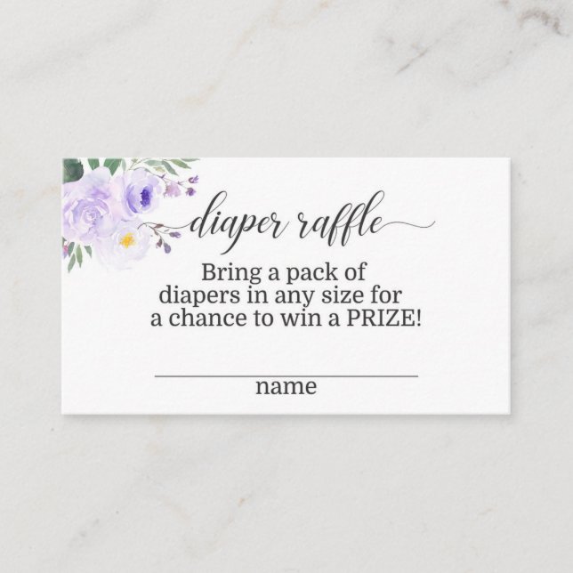 Elegant Purple Floral Diaper Raffle Card (Front)