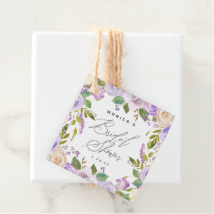 Elegant Purple Floral Double-Sided Bridal Shower Favour Tags