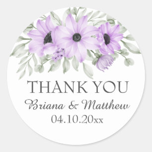 Elegant Purple Floral Favours Classic Round Sticker