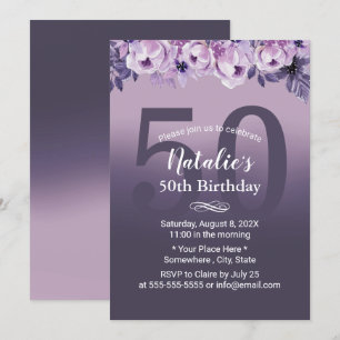 Elegant Purple Floral Girl 50th Birthday Party Invitation