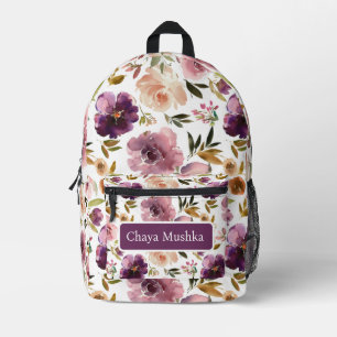 Elegant Purple Floral Girly Child's Name Backpack