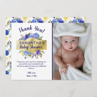 Elegant Purple Floral Gold Baby Shower  Thank You Card