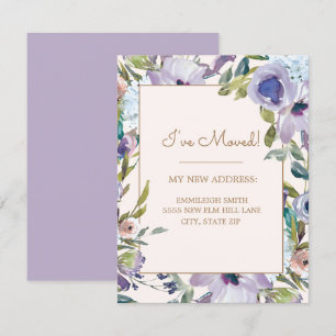 Elegant Purple Floral Greenery Change Address Invitation